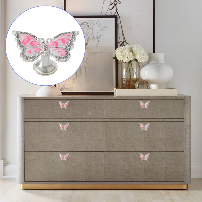 Xinally Butterfly Cabinet Knobs,6 Pieces Butterfly Knobs Single Hole Pulls Handles Decorative Door Cabinet Drawer Cupboard Furniture Door Wardrobe (Pink) - Image 4